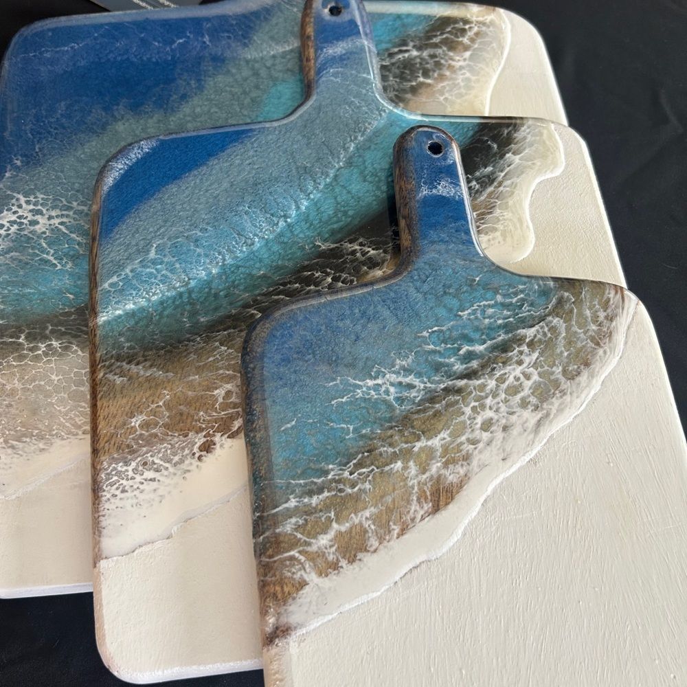 Ocean Wave Cutting Boards Set of 3. *Handmade* with Holder